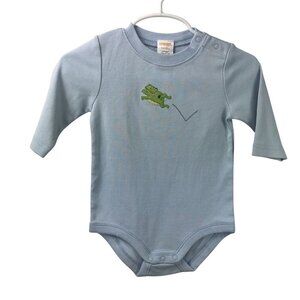 Gymboree Baby Blue Frog Embroidered Long Sleeve bodysuit 3-6 Mos 100% Cotton NWT